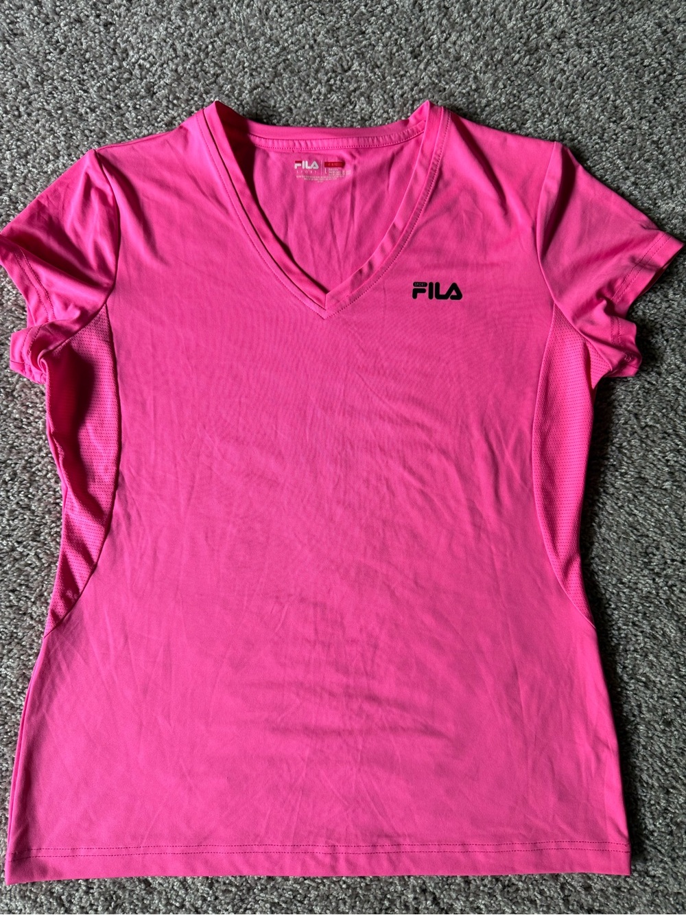 FILA Women's V-Neck Athletic Tee in Bright Pink